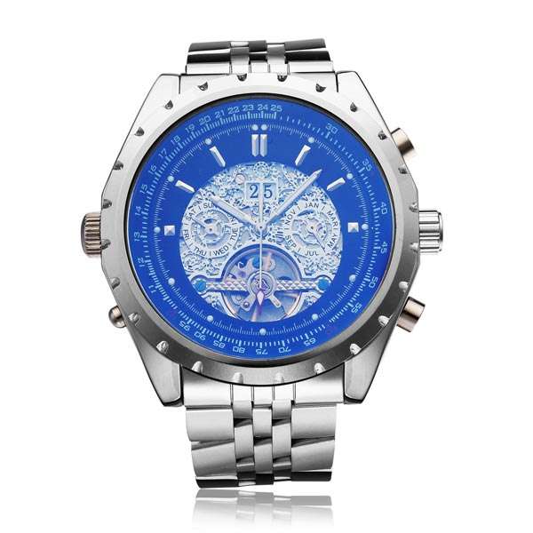 JARAGAR 3 Dial Mechanical Silver Stainless Steel Men Wrist Watch