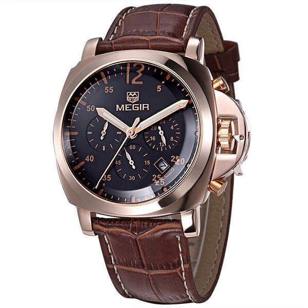 MEGIR 3006G Chronograph 6 Hands 24 Hours Leather Quartz Watch
