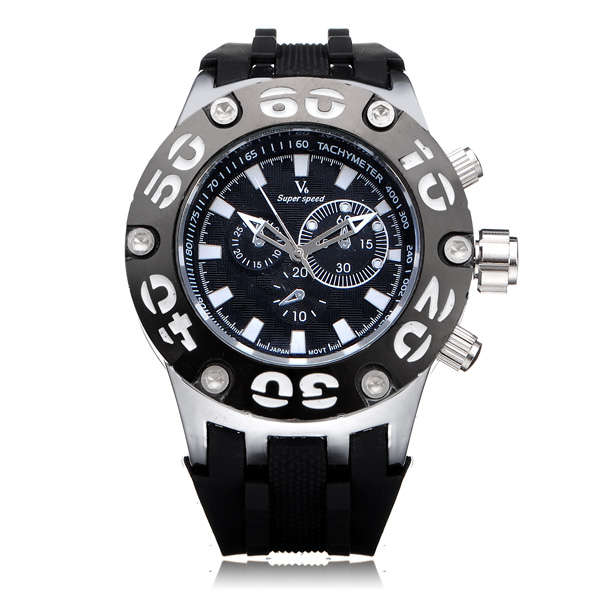 V6 V0203 Super Speed Big Dial Number Rubber Military Men Wrist Watch
