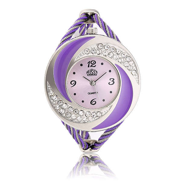 CUSSI Crystal Round Dial Alloy Weave Band Women Bracelet Analog Watch