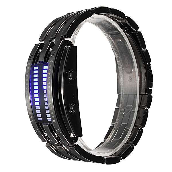 Men Women Black Silver Stainless Steel Date Digital LED Sport Watch
