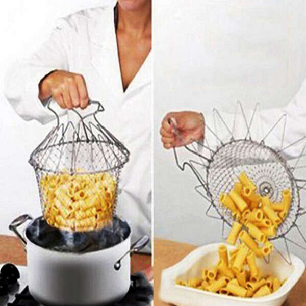 Foldable Steam Rinse Strain Fry Chef Basket Strainer Net Kitchen Cooking Tool