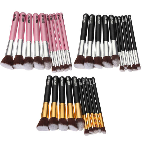 10 Pcs Wooden Handle Makeup Kit Cosmetic Brushes Set