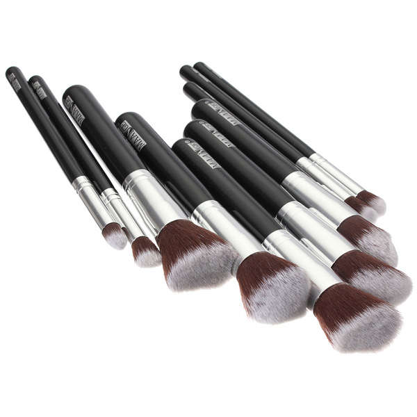 10 Pcs Wooden Handle Makeup Kit Cosmetic Brushes Set 