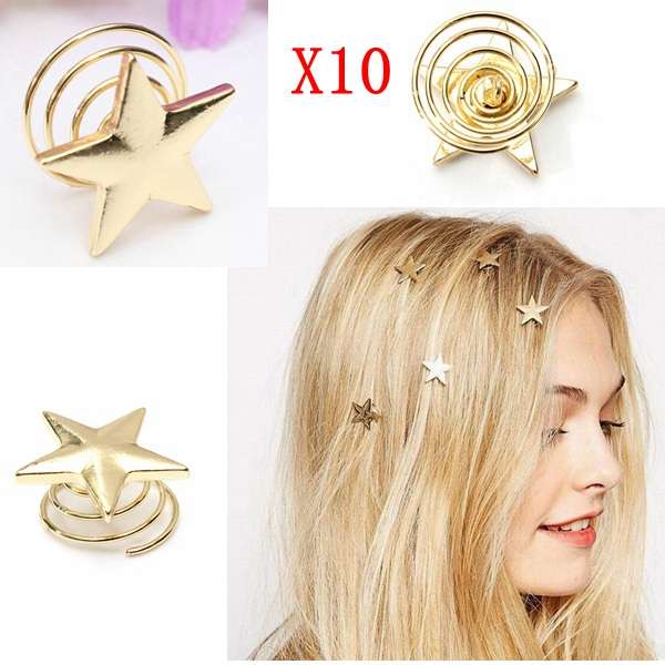 10Pcs Alloy Gold Star Swirl Spring Hair Pin Hairpin Clip Decoration