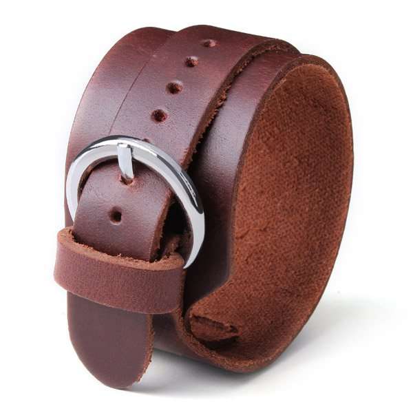 Men Punk Loop Wide Wristband Button Leather Cuff Bangle Bracelet