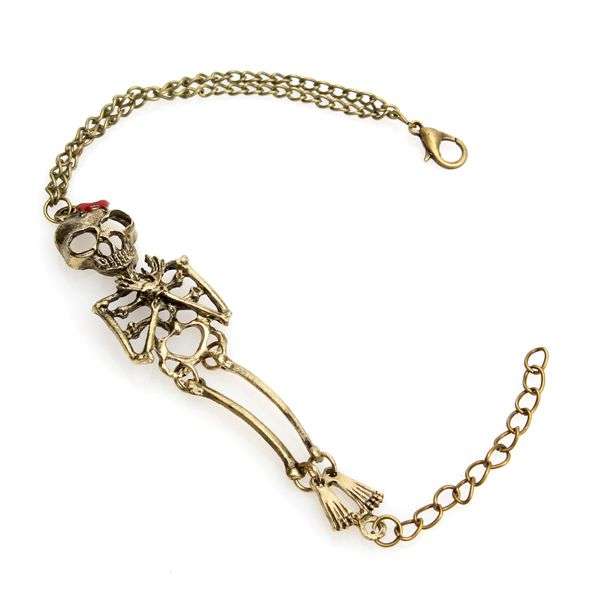 Vintage Punk Gold Silver Bow Skull Alloy Bracelet For Women
