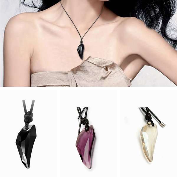 Unisex Crystal Wolf Tooth Animal Wax Cord Pendant Necklace