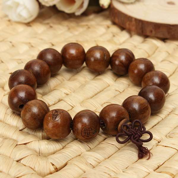 Brown Tibetan Sandalwood Carved Buddhist Prayer Bracelet Unisex