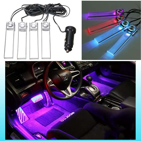 12V 4 in 1 LED Auto Interior Floor Dash Decorative Atmosphere Light Lamp