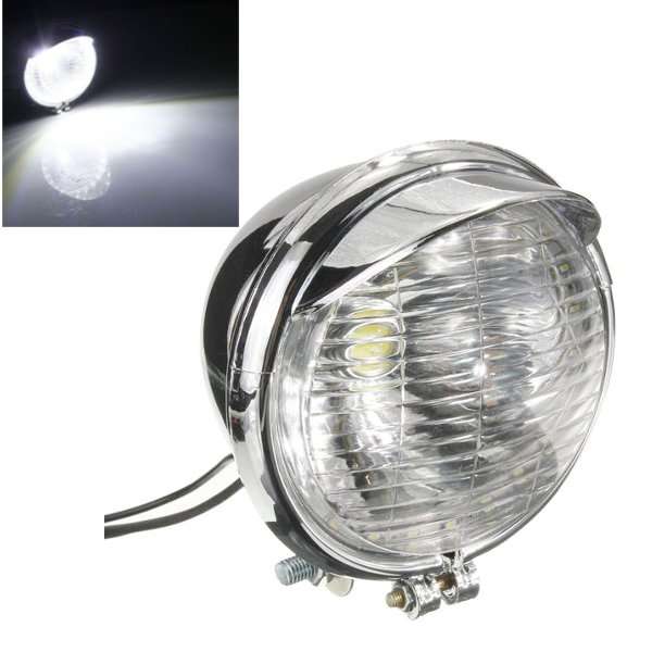 12V Universal Motorcycle 25 LEDs Headlight Head Lamp Chrome Case