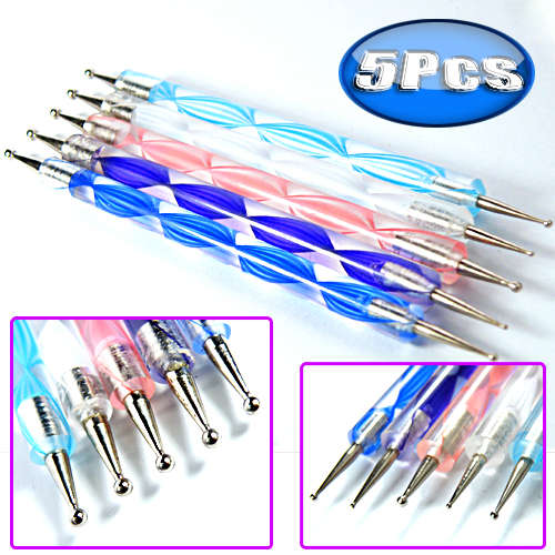 5Pcs 2 Ways Color Nail Art Dotting Marbleizing Paint Pen