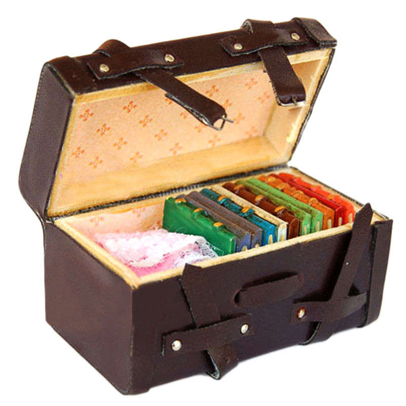 1:12 Dollhouse Miniature Vintage Leather Wood Suitcase Mini Luggage Box
