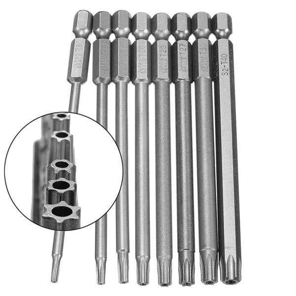 8pcs T8-T40 100mm Magnetic Torx Screwdriver Bits 1/4 Inch Hex Shank *Free Shipping