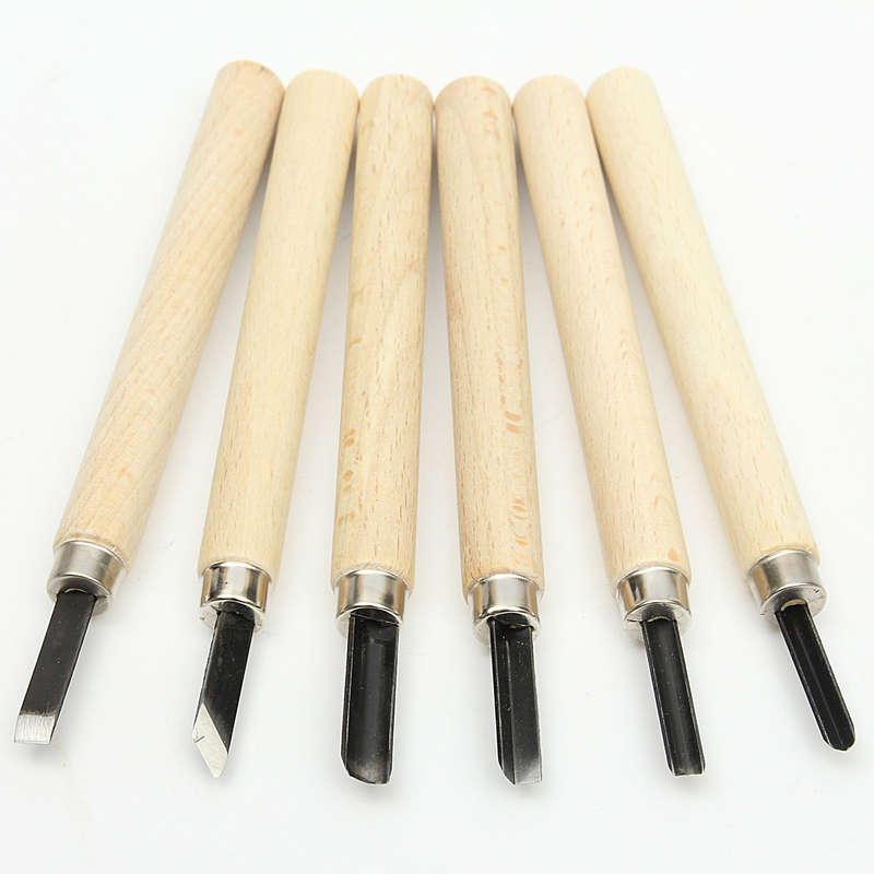 6Pcs Wooden Handle Wood Carving Carvers Working Spoon Chisel Hand Tools Set