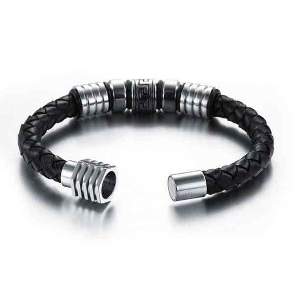 Stainless Steel Leather Bracelet, Genuine Leather Bracelet
