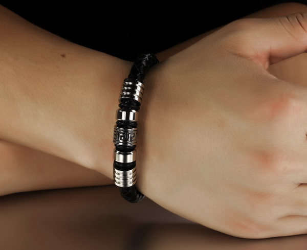Stainless Steel Leather Bracelet, Genuine Leather Bracelet