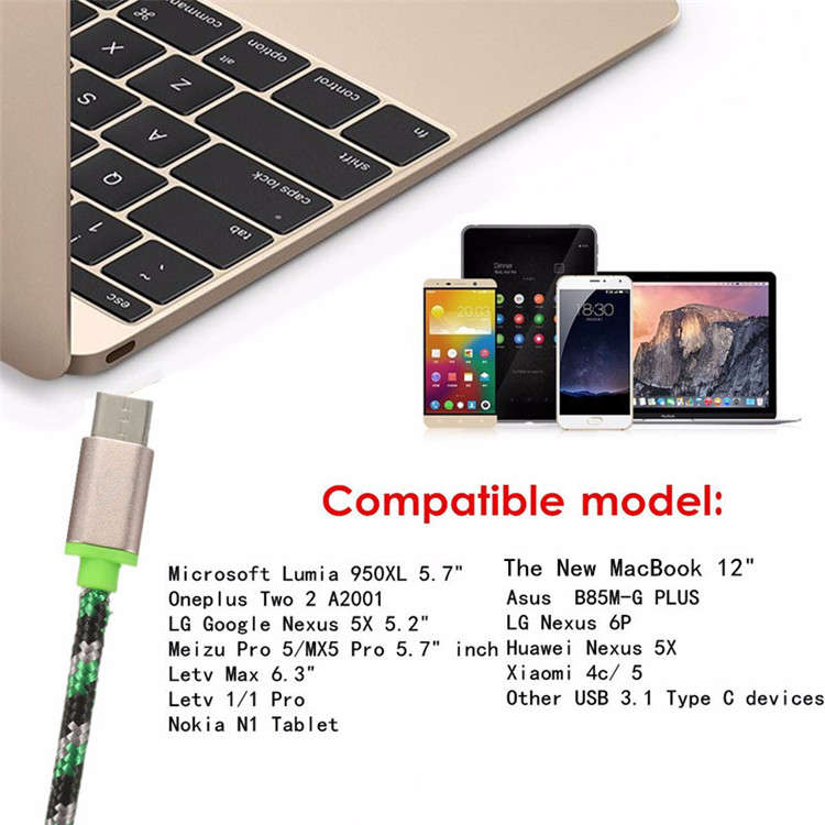1M 3.3FT Type C Cable Male To USB 2.0 A Male USB 3.1 Data Sync Charger Cord For MacBook OnePlus 2
