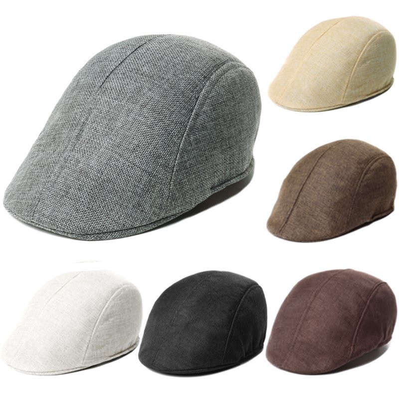 Men's Flax Breathable Peaked Cap Women's Fashion Beret Hat