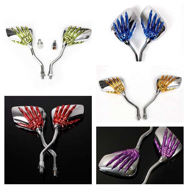 8mm Motorcycle Motorbike Rearview Skeleton Skull Hand Claw Side Mirror