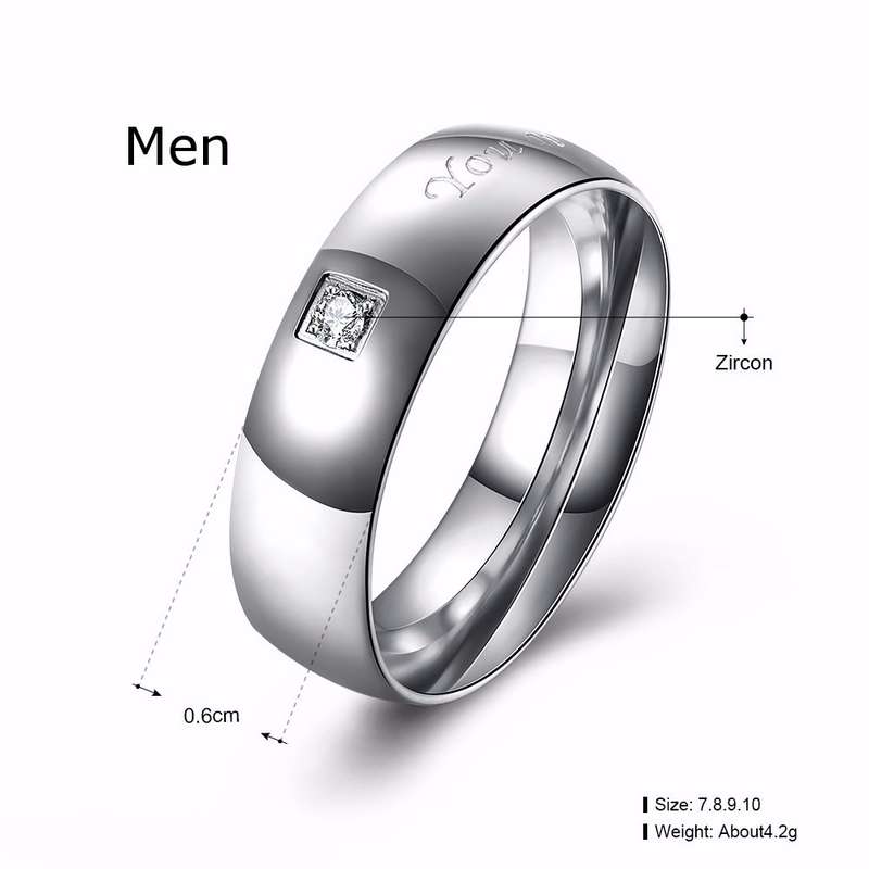 Letter Words Stainless Steel Zircon Couple Ring Men Jewelry Birthday Gift For Wedding