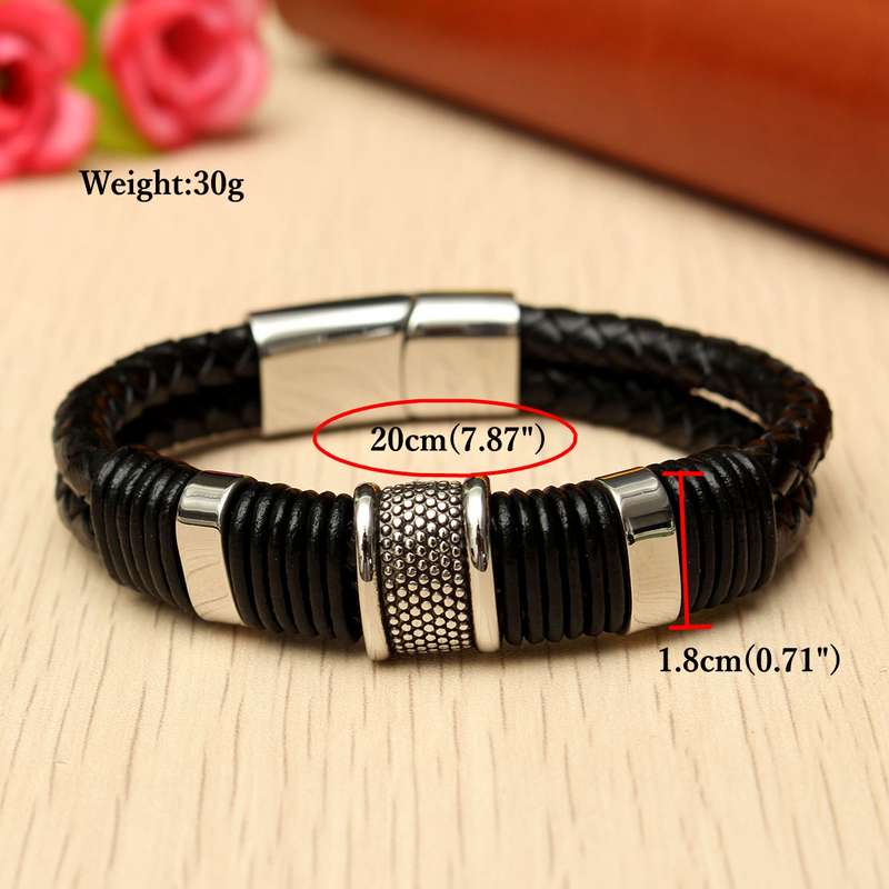 Black Leather Magnet Buckle Bracelet Jewelry Clothing Accessories For Men