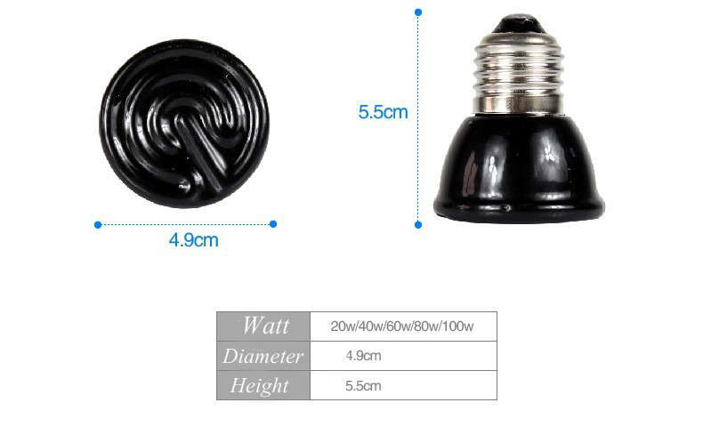220V Reptile Insulation Lamp Crawler Mini ceramic Heating Lamp Night Light 20W/40W/60W/100W