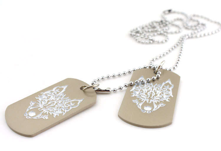 Military Army 2 Dog Tags Wolf Pendant Charm Men Chain Necklace