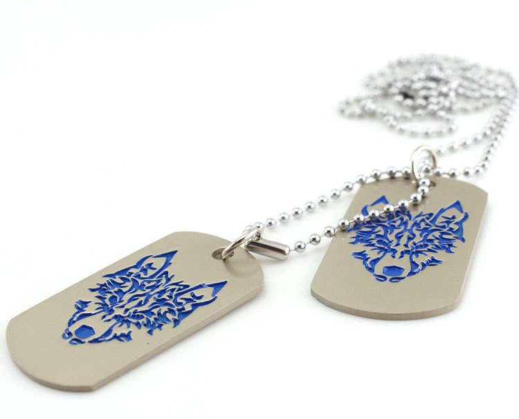Military Army 2 Dog Tags Wolf Pendant Charm Men Chain Necklace