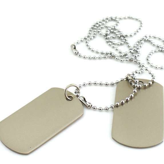 Military Army 2 Dog Tags Wolf Pendant Charm Men Chain Necklace