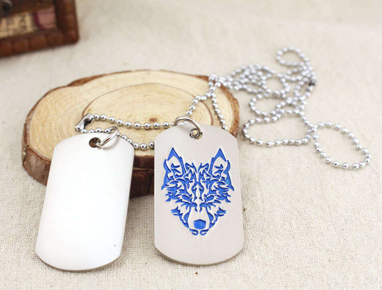Military Army 2 Dog Tags Wolf Pendant Charm Men Chain Necklace