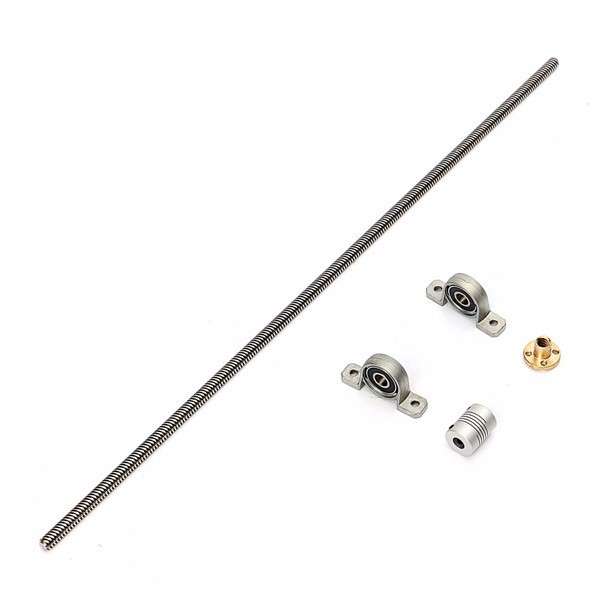 T8 500mm Lead Screw Set with Shaft Coupling and Mounted Ball Bearing