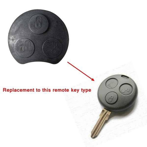 3 Button Black Rubber Pad Replacement Remote Key FOB for Smart Fortwo Forfour