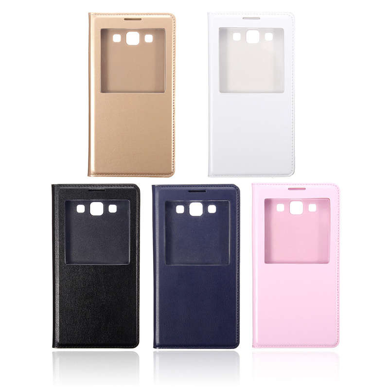 Dual Window Slim Flip PU Leather Cover Case Stand For Samsung Galaxy A7 A7000