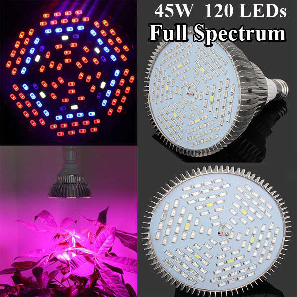 45W E27 Full Spectrum Plant Grow 120 LED Bulb Garden Greenhouse Plant Seedling Growth Ligh