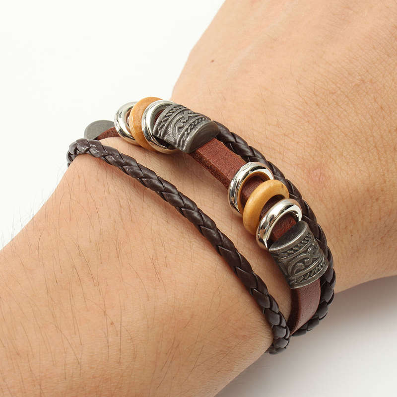 Men Women Brown Punk Bracelet Vintage Leather Bangle Wrist