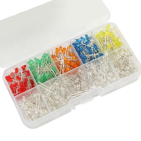 500Pcs 3MM Round Top LED Diode Light White Yellow Red Green Blue Assorted Box DIY Set