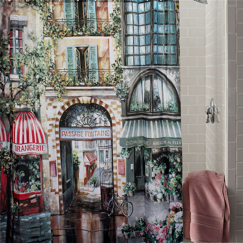180x200cm Vintage old street Waterproof Shower Curtain Bath Curtain with 12 Hooks