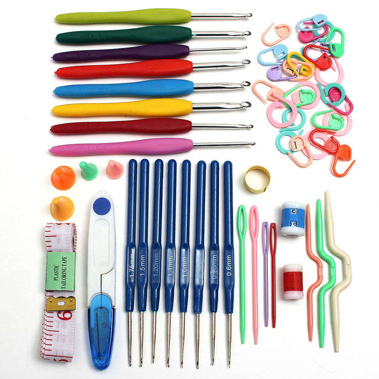 16 Sizes Aluminum Sweater Scarf Hat Crochet Hooks DIY Craft Knitting Needle Kits *Free Shipping