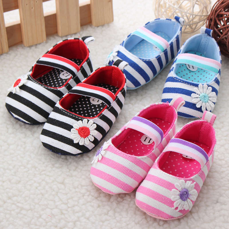 Baby Infant Soft Sole Shoes Canvas Floral Stripe Girl Toddler Princess