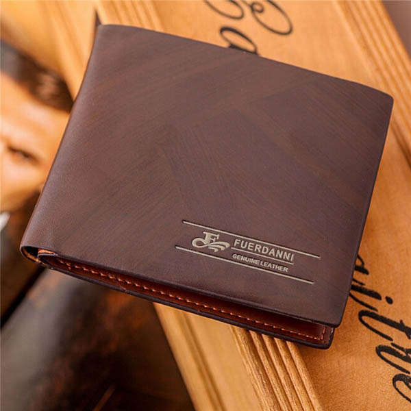 Men Business Brown PU Pocket Card Holder Bifold Purse Wallet