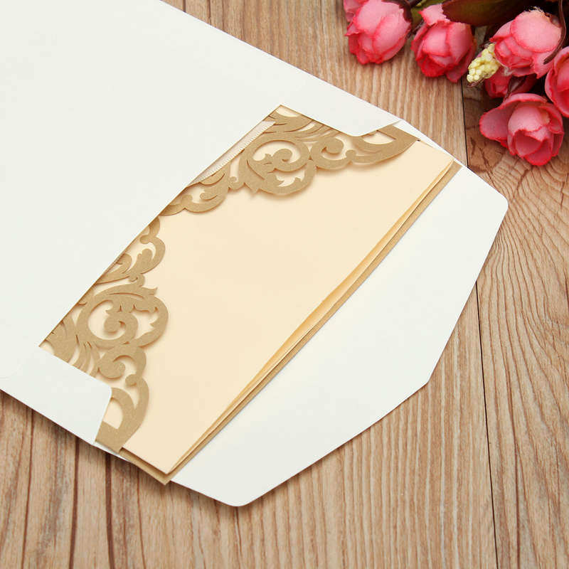 10Pcs Laser Cut Hollow Out Wedding Evening Invitations Cards Personalized Envelopes Seals