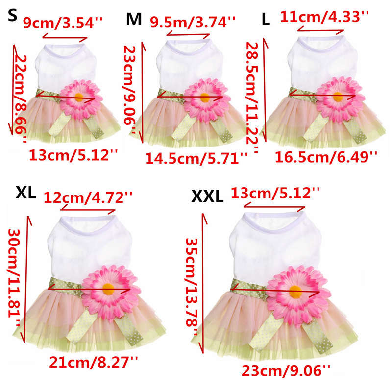 Cute Pet Dress Dog Cat Puppy Spring Summer Flower Bowknot Princess Shirt Clothes Apparel Costume