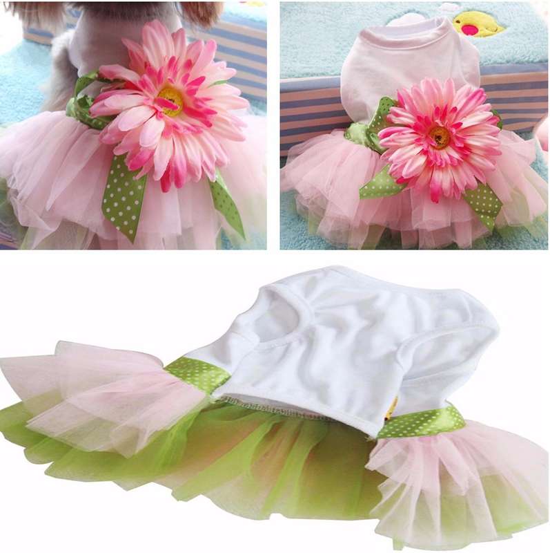 Cute Pet Dress Dog Cat Puppy Spring Summer Flower Bowknot Princess Shirt Clothes Apparel Costume