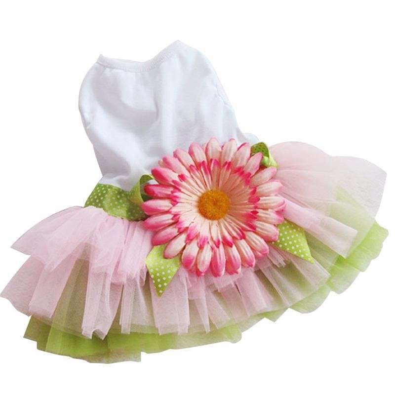 Cute Pet Dress Dog Cat Puppy Spring Summer Flower Bowknot Princess Shirt Clothes Apparel Costume