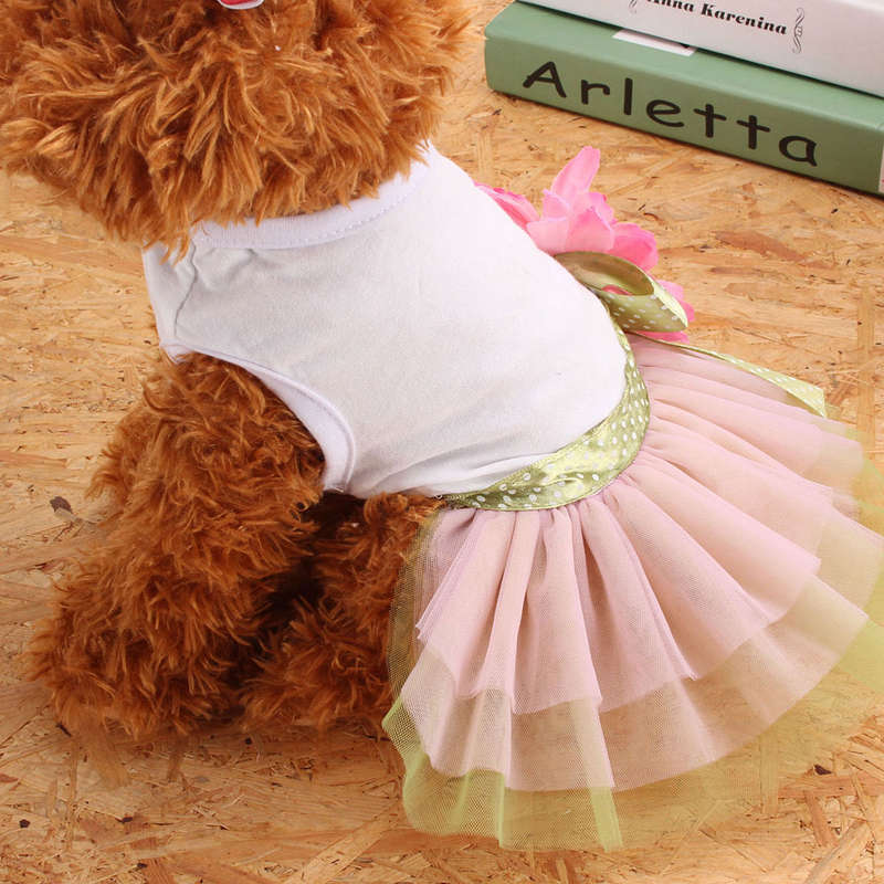 Cute Pet Dress Dog Cat Puppy Spring Summer Flower Bowknot Princess Shirt Clothes Apparel Costume