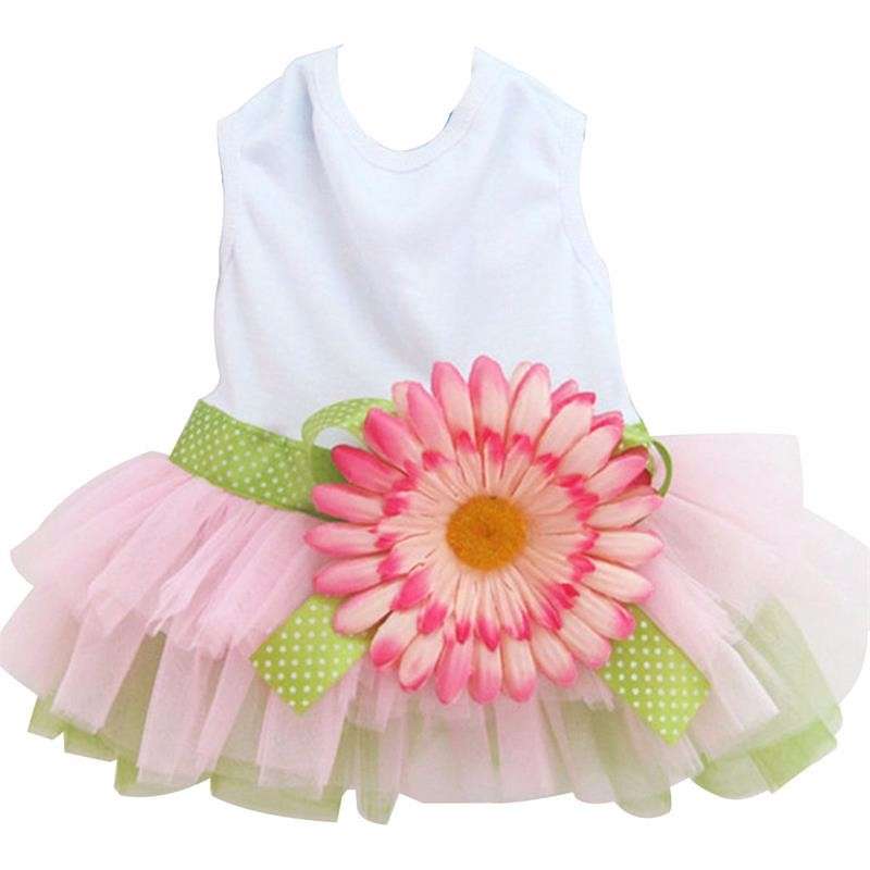 Cute Pet Dress Dog Cat Puppy Spring Summer Flower Bowknot Princess Shirt Clothes Apparel Costume