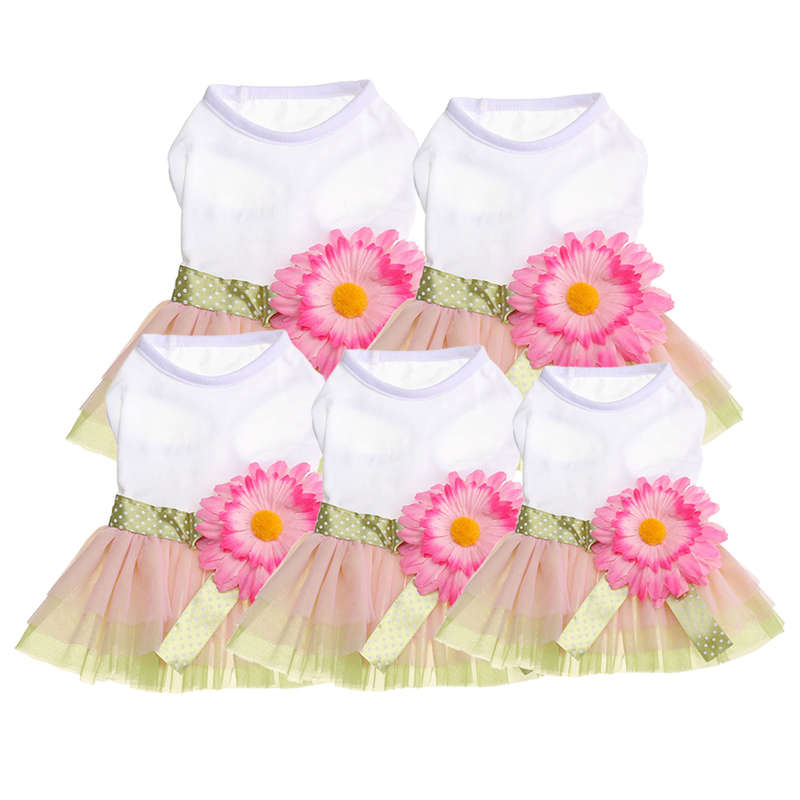 Cute Pet Dress Dog Cat Puppy Spring Summer Flower Bowknot Princess Shirt Clothes Apparel Costume