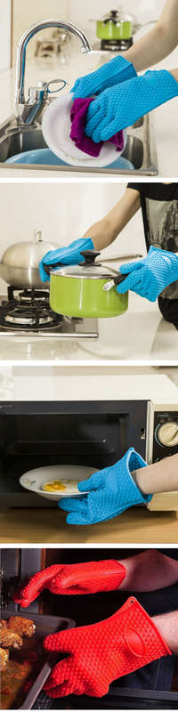 Thicken Silicone Heat Resistant Gloves Grilling Gloves Antiskid BBQ Cooking Protective Gloves