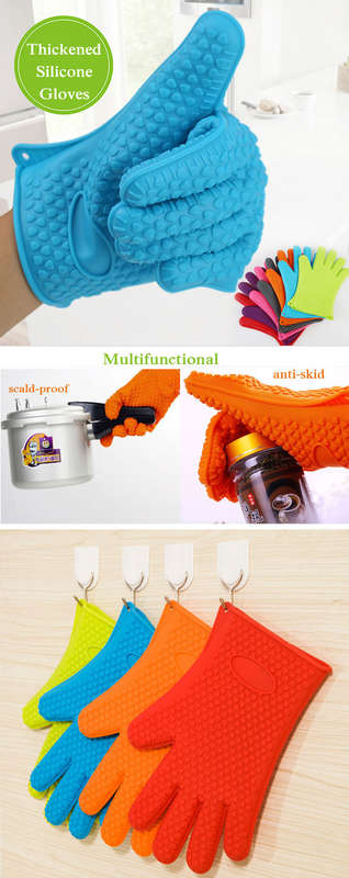 Thicken Silicone Heat Resistant Gloves Grilling Gloves Antiskid BBQ Cooking Protective Gloves